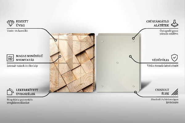 Főzőlap védő üveglap Fa négyzetek