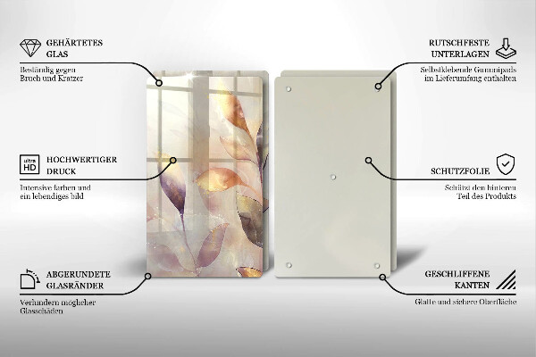 Főzőlap védő üveglap Festett boho levelek