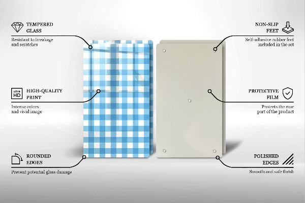 Főzőlap védő üveglap Kék-fehér kockás minta