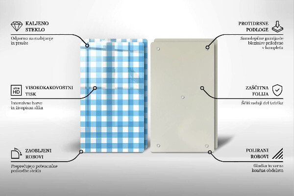 Főzőlap védő üveglap Kék-fehér kockás minta