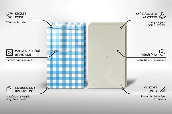 Főzőlap védő üveglap Kék-fehér kockás minta