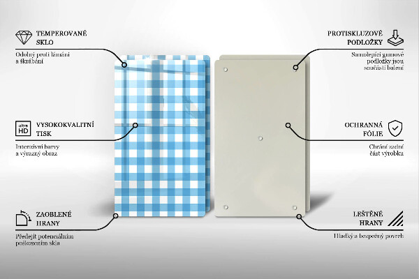 Főzőlap védő üveglap Kék-fehér kockás minta
