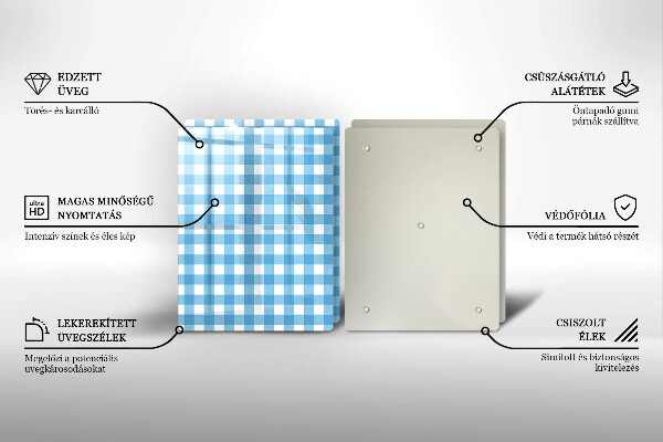 Főzőlap védő üveglap Kék-fehér kockás minta