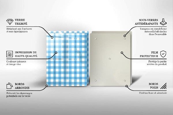 Főzőlap védő üveglap Kék-fehér kockás minta