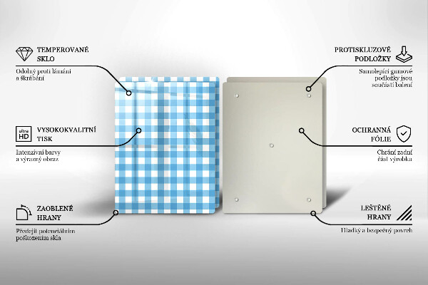 Főzőlap védő üveglap Kék-fehér kockás minta