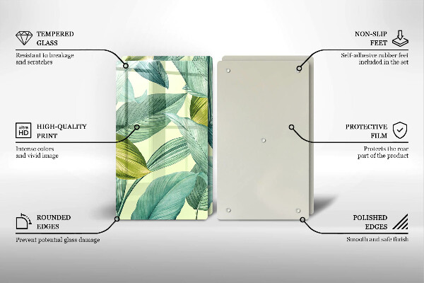 Főzőlap védő üveglap Zöld trópusi levelek