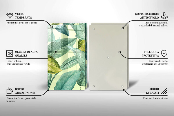 Főzőlap védő üveglap Zöld trópusi levelek