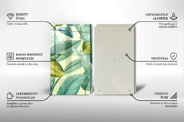 Főzőlap védő üveglap Zöld trópusi levelek