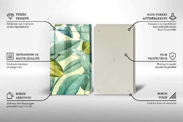 Főzőlap védő üveglap Zöld trópusi levelek