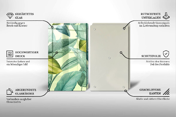 Főzőlap védő üveglap Zöld trópusi levelek