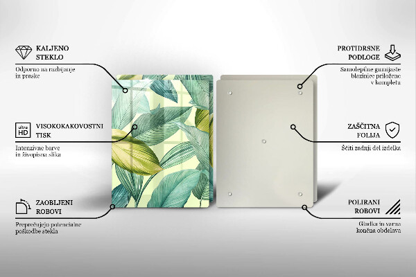 Főzőlap védő üveglap Zöld trópusi levelek