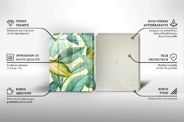 Főzőlap védő üveglap Zöld trópusi levelek