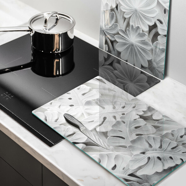 Főzőlap védő üveglap Fehér virágok