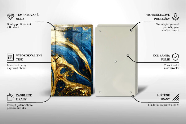 Főzőlap védő üveglap Kék és arany márvány