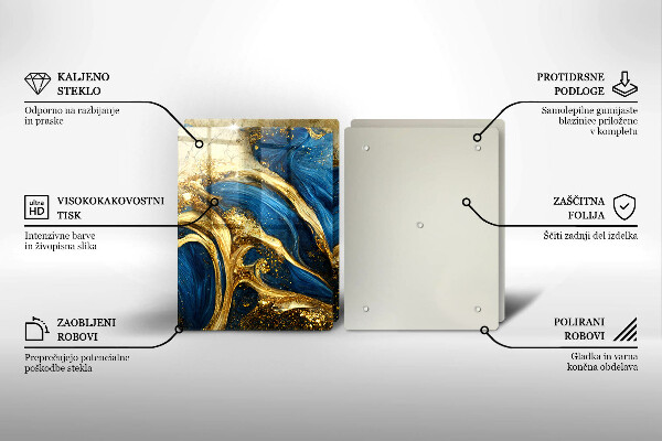 Főzőlap védő üveglap Kék és arany márvány