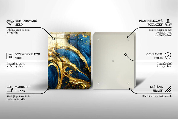 Főzőlap védő üveglap Kék és arany márvány