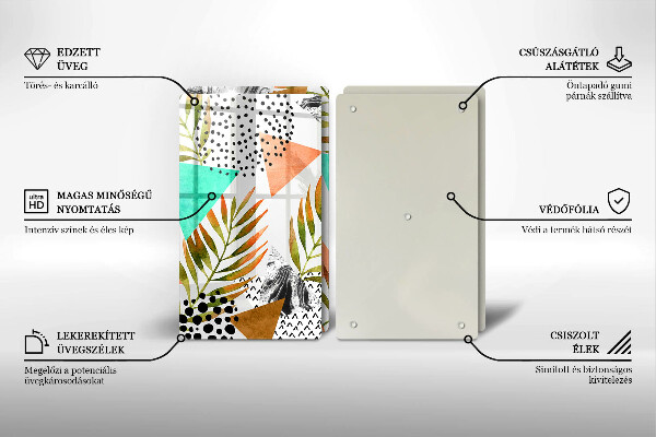 Főzőlap védő üveglap Boho levelek minta