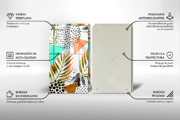 Főzőlap védő üveglap Boho levelek minta