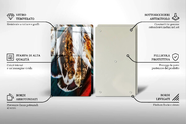 Főzőlap védő üveglap Boho madártollak