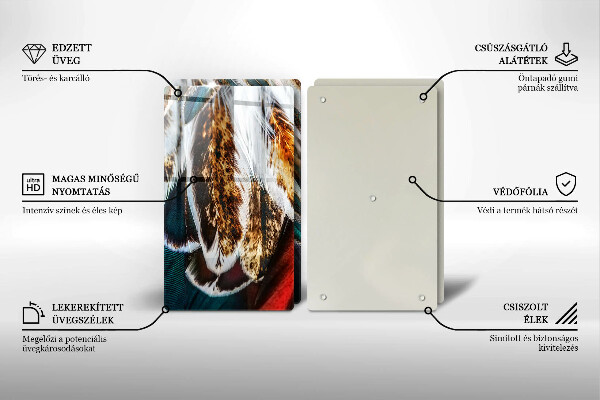 Főzőlap védő üveglap Boho madártollak