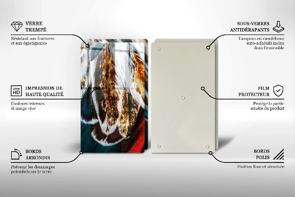 Főzőlap védő üveglap Boho madártollak