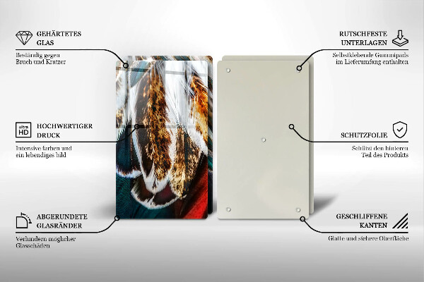 Főzőlap védő üveglap Boho madártollak