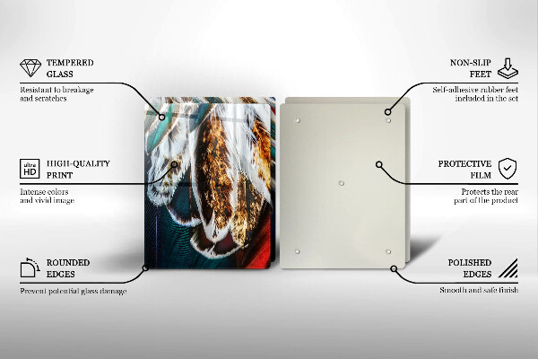 Főzőlap védő üveglap Boho madártollak