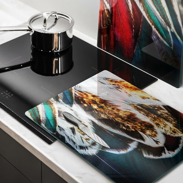 Főzőlap védő üveglap Boho madártollak