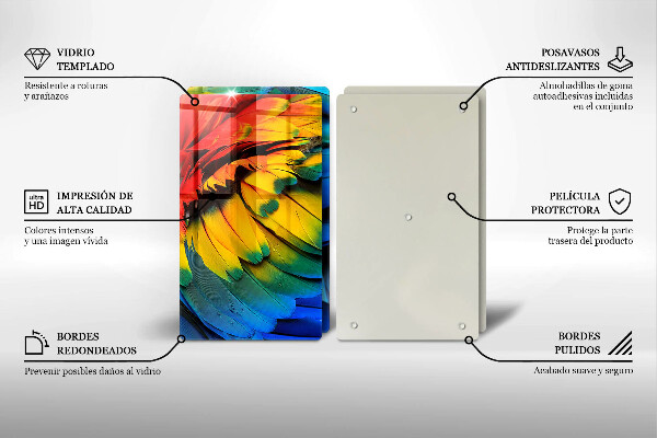 Főzőlap védő üveglap Színes papagáj toll