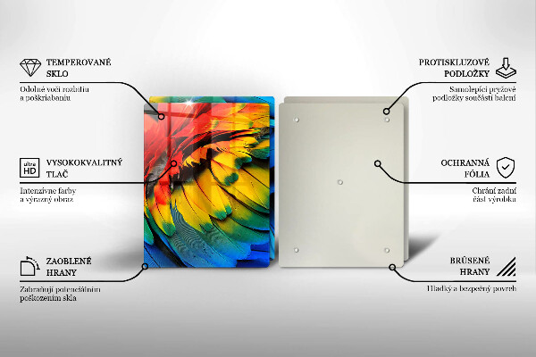 Főzőlap védő üveglap Színes papagáj toll