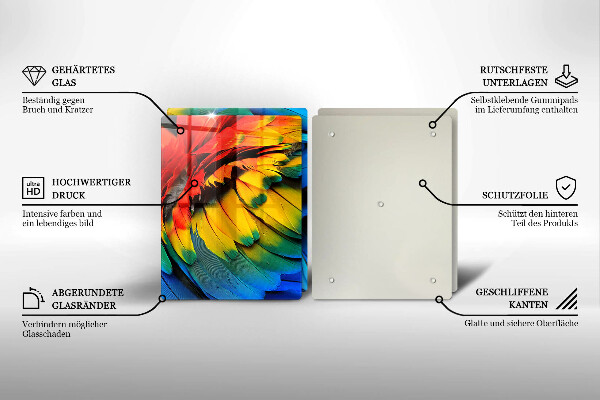 Főzőlap védő üveglap Színes papagáj toll