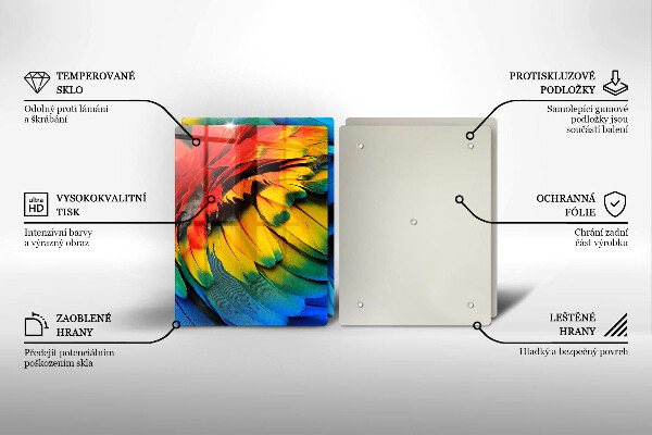 Főzőlap védő üveglap Színes papagáj toll