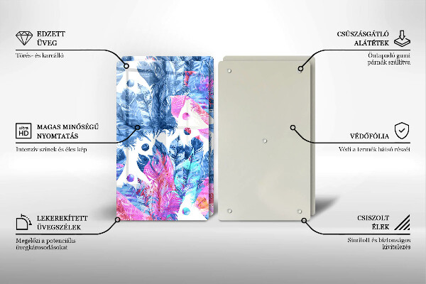 Főzőlap védő üveglap Tollak boho illusztráció