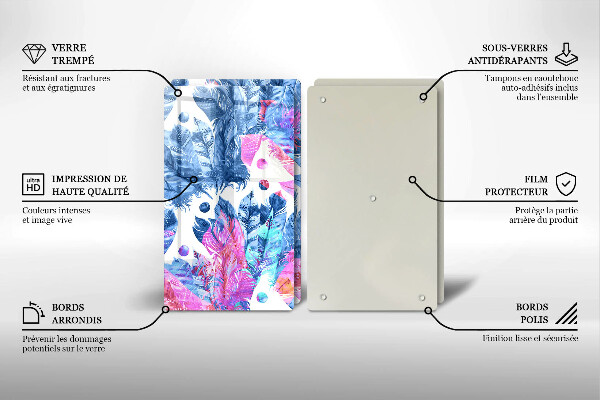 Főzőlap védő üveglap Tollak boho illusztráció