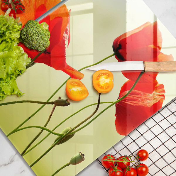 Főzőlap védő üveglap Piros pipacs virágok