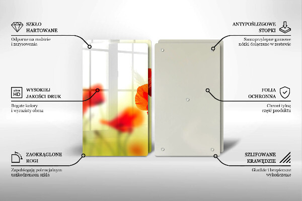 Főzőlap védő üveglap Piros pipacs virágok