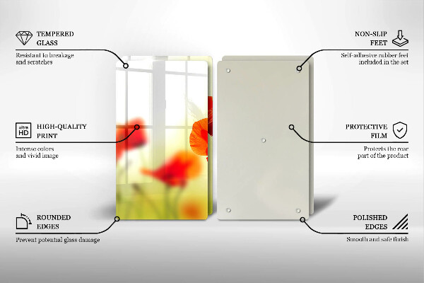 Főzőlap védő üveglap Piros pipacs virágok