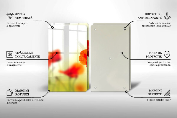 Főzőlap védő üveglap Piros pipacs virágok