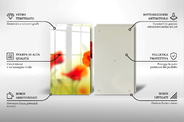 Főzőlap védő üveglap Piros pipacs virágok