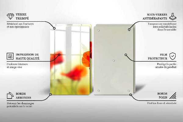 Főzőlap védő üveglap Piros pipacs virágok