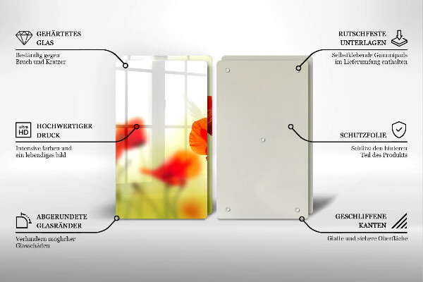 Főzőlap védő üveglap Piros pipacs virágok