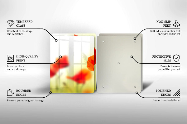 Főzőlap védő üveglap Piros pipacs virágok