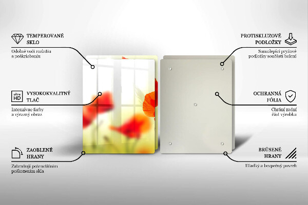 Főzőlap védő üveglap Piros pipacs virágok