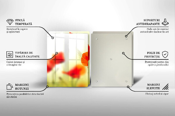 Főzőlap védő üveglap Piros pipacs virágok