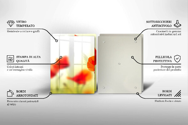 Főzőlap védő üveglap Piros pipacs virágok
