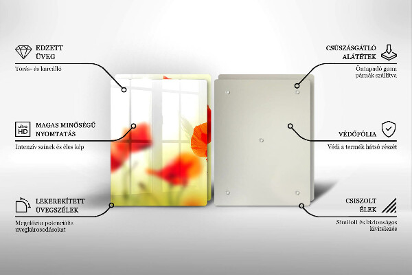 Főzőlap védő üveglap Piros pipacs virágok
