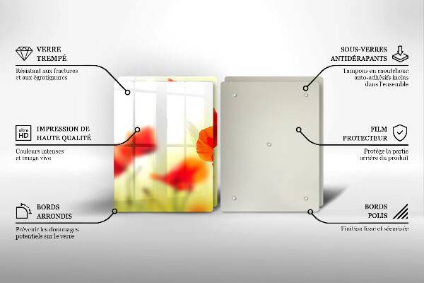 Főzőlap védő üveglap Piros pipacs virágok