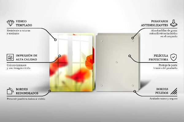Főzőlap védő üveglap Piros pipacs virágok