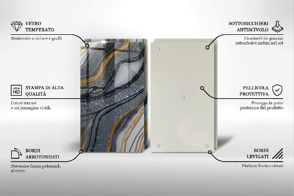 Főzőlap védő üveglap szikla arannyal