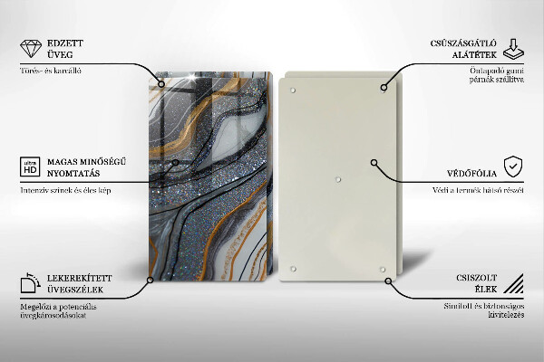 Főzőlap védő üveglap szikla arannyal